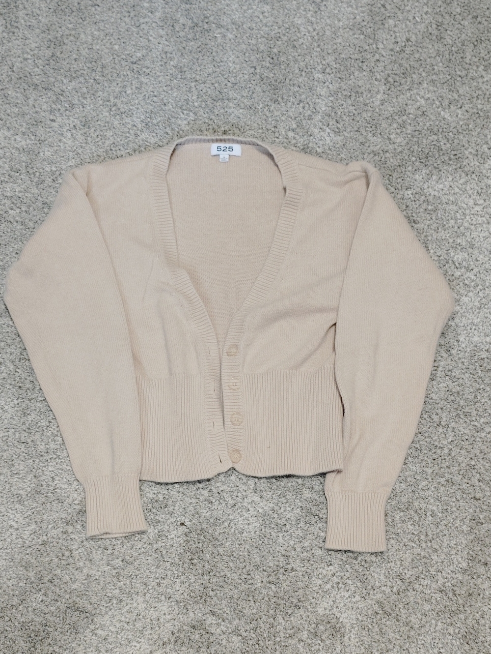 525 America Beige Cropped Button-Front V-Neck Cardigan